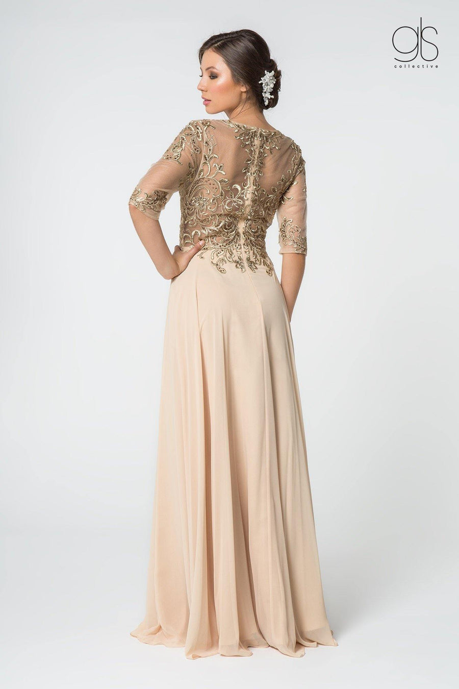 Long Formal Embroidered Mother of the Bride Chiffon Gown - The Dress Outlet Elizabeth K