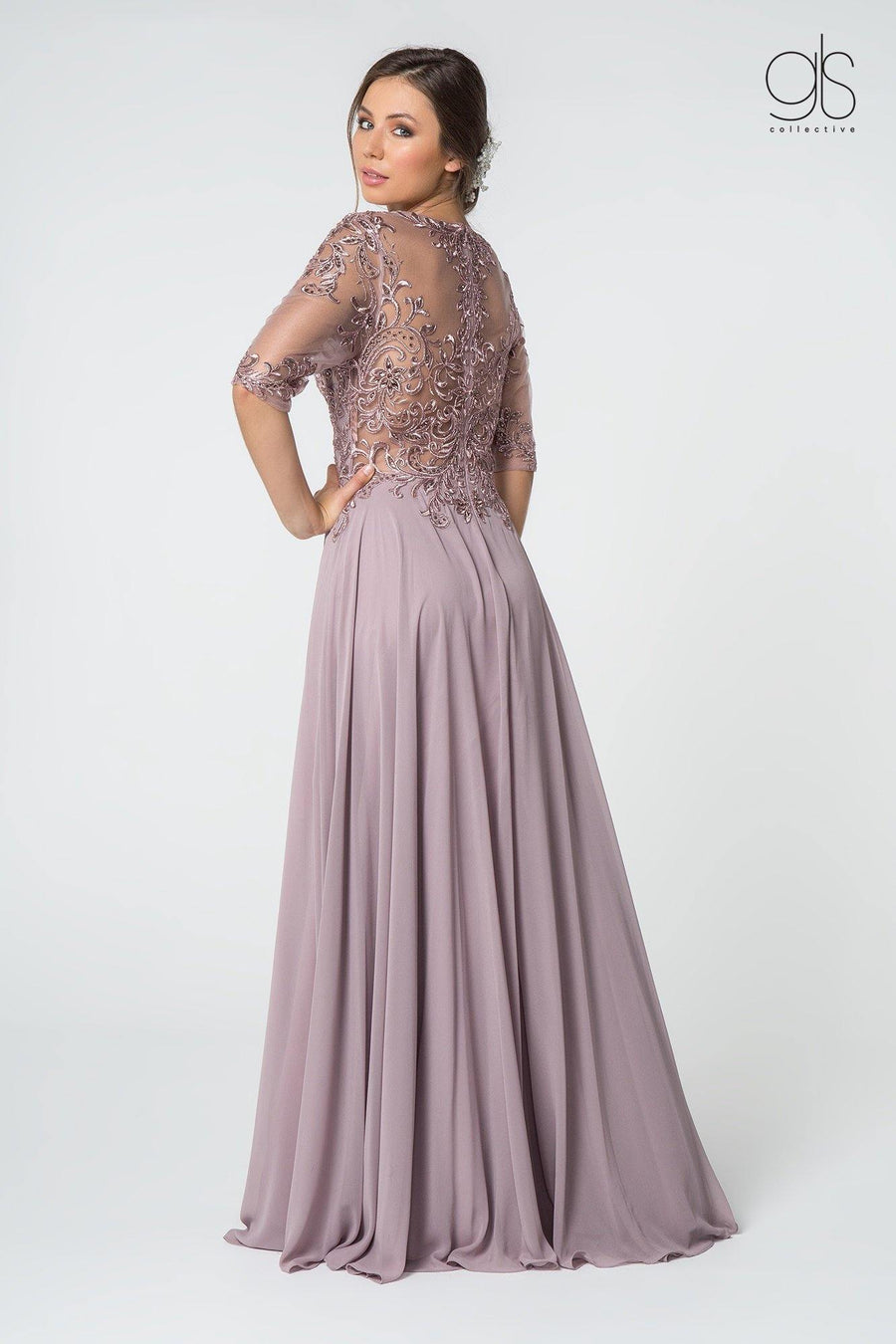 Long Formal Embroidered Mother of the Bride Chiffon Gown - The Dress Outlet Elizabeth K