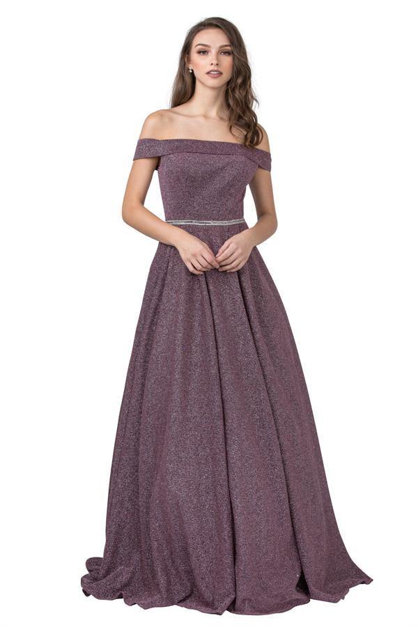 Long Formal Glitter Knit Off Shoulder Prom Ball Gown - The Dress Outlet