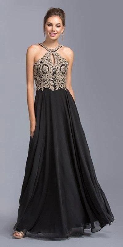 Long Formal Halter Chiffon Evening Prom Dress - The Dress Outlet