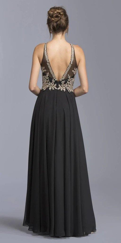 Long Formal Halter Chiffon Evening Prom Dress - The Dress Outlet