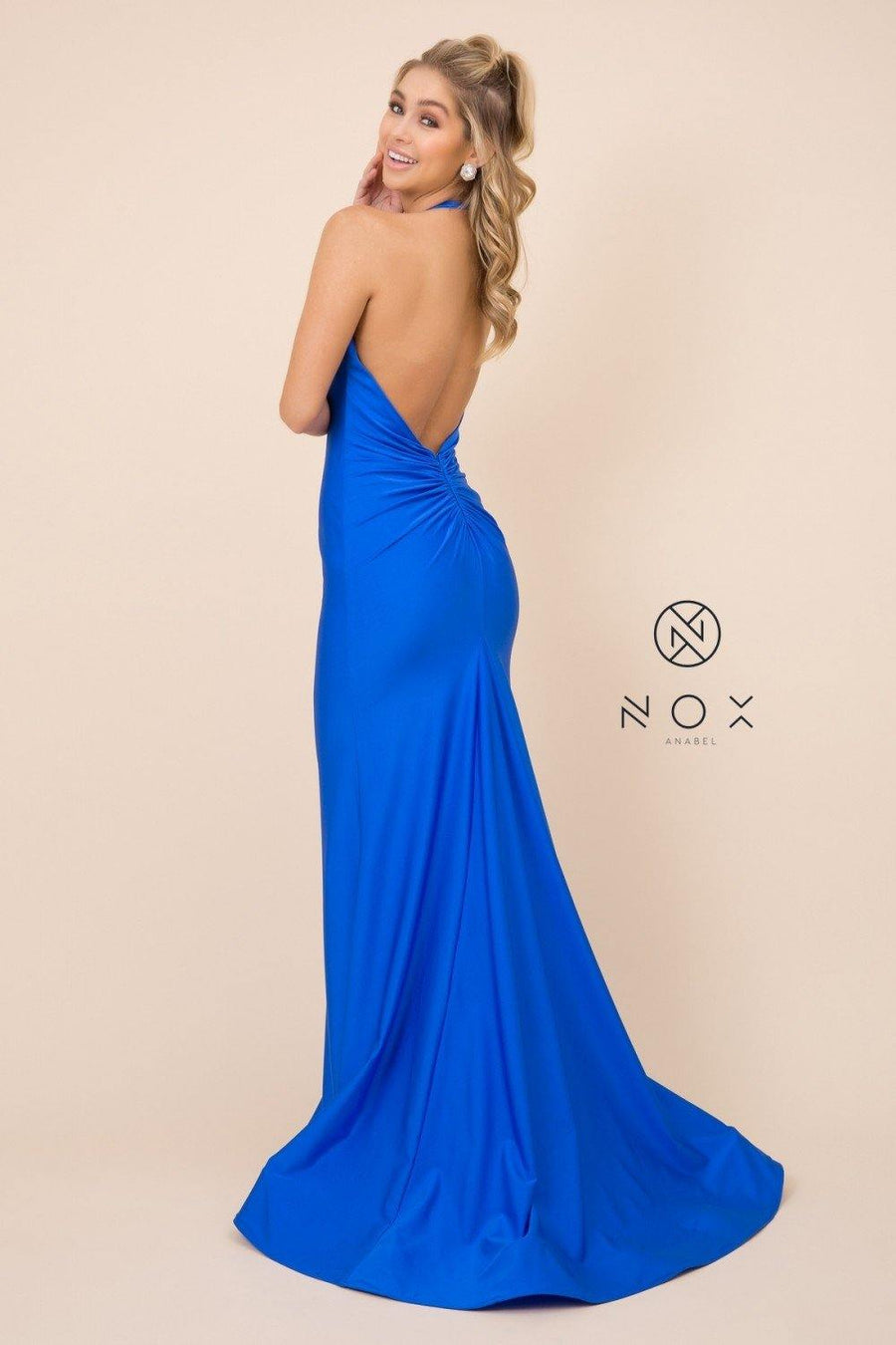 Long Formal Halter Mermaid Evening Prom Dress - The Dress Outlet Nox Anabel