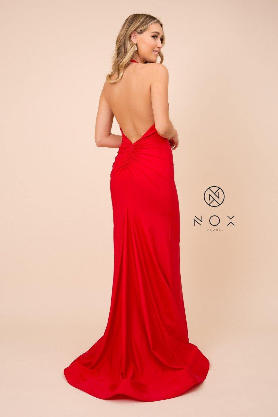 Long Formal Halter Mermaid Evening Prom Dress - The Dress Outlet Nox Anabel