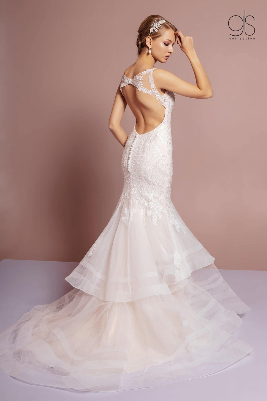 Long Fitted Layered Bridal Gown - The Dress Outlet Elizabeth K