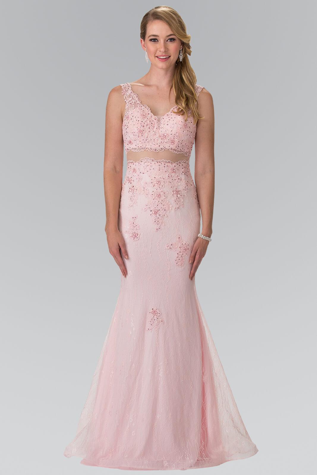 Long Formal Mock 2 Piece Blush Prom Dress - The Dress Outlet Elizabeth K