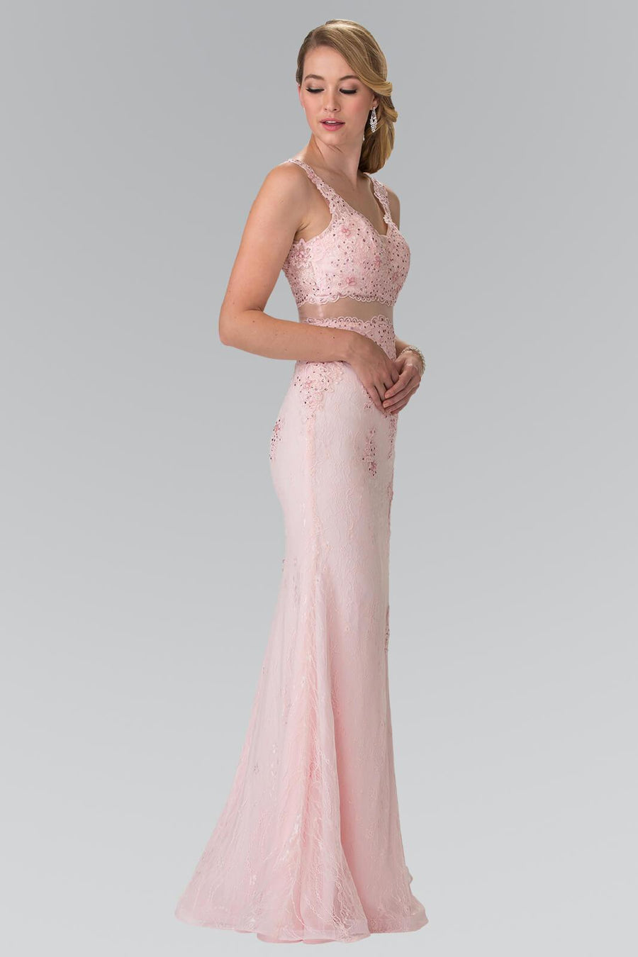 Long Formal Mock 2 Piece Blush Prom Dress - The Dress Outlet Elizabeth K