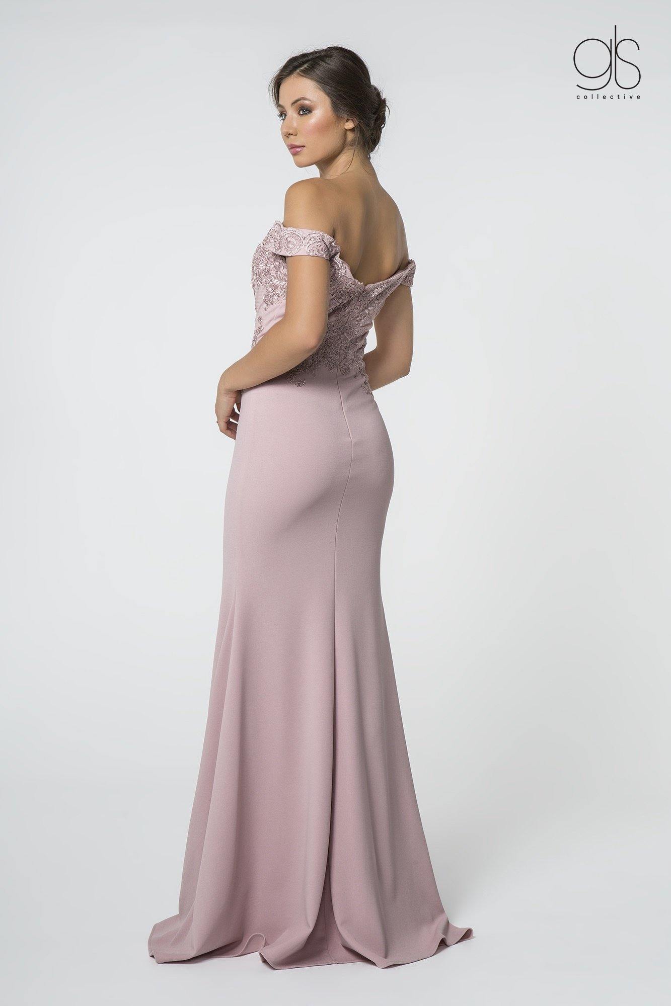 Long Formal Off Shoulder Fitted Evening Dress - The Dress Outlet Elizabeth K