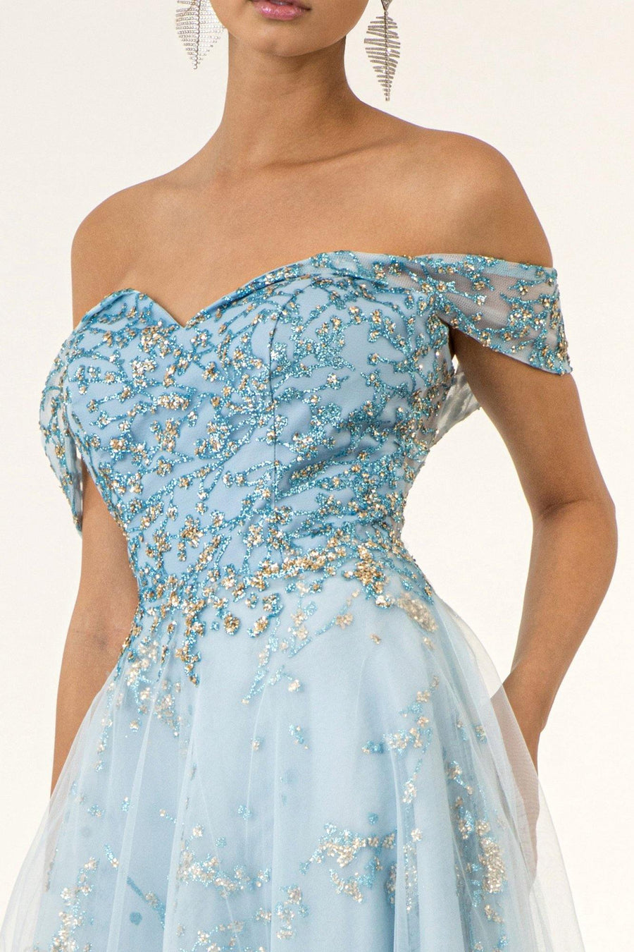 Long Formal Off Shoulder Glitter Evening Prom Dress - The Dress Outlet