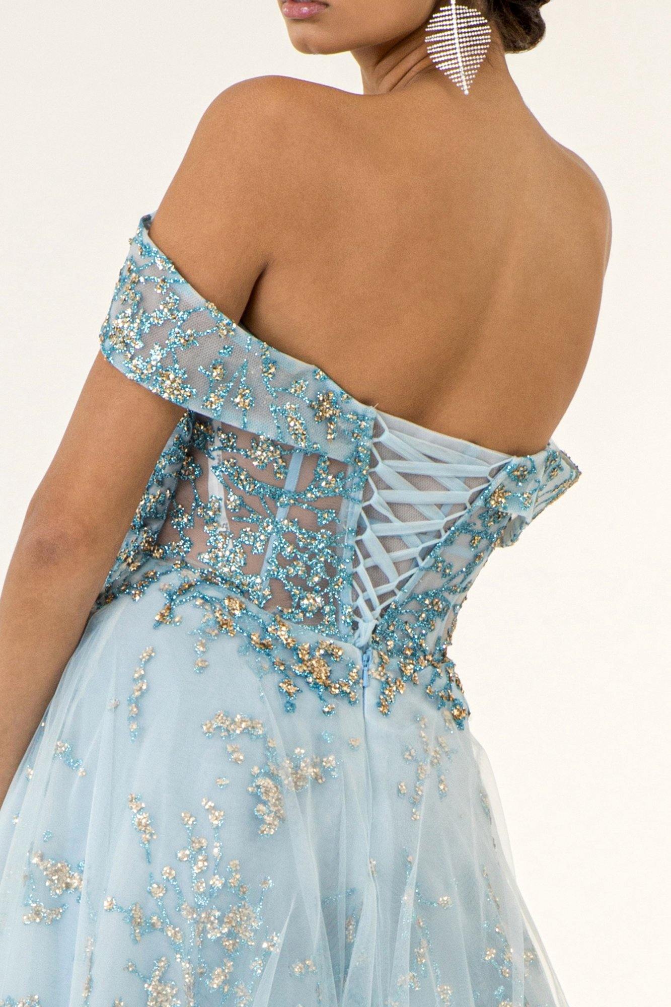 Long Formal Off Shoulder Glitter Evening Prom Dress - The Dress Outlet