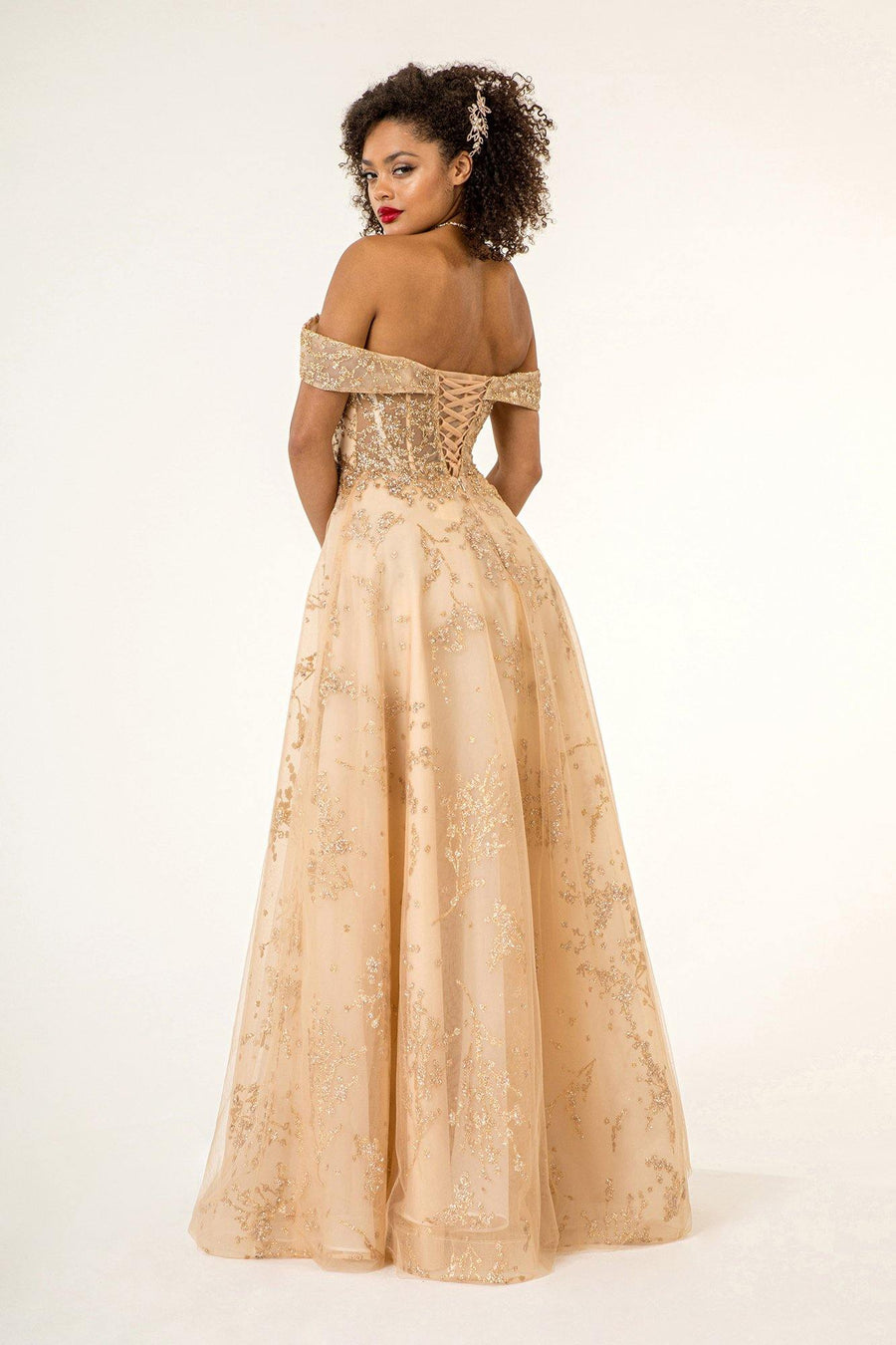 Long Formal Off Shoulder Glitter Evening Prom Dress - The Dress Outlet