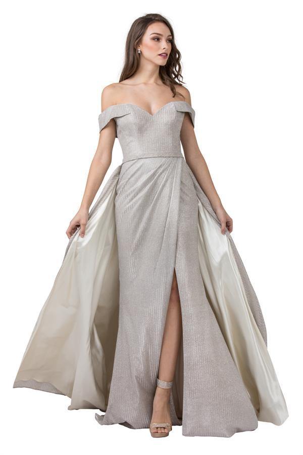 Long Formal Off Shoulder Glitter Knit Prom Dress - The Dress Outlet