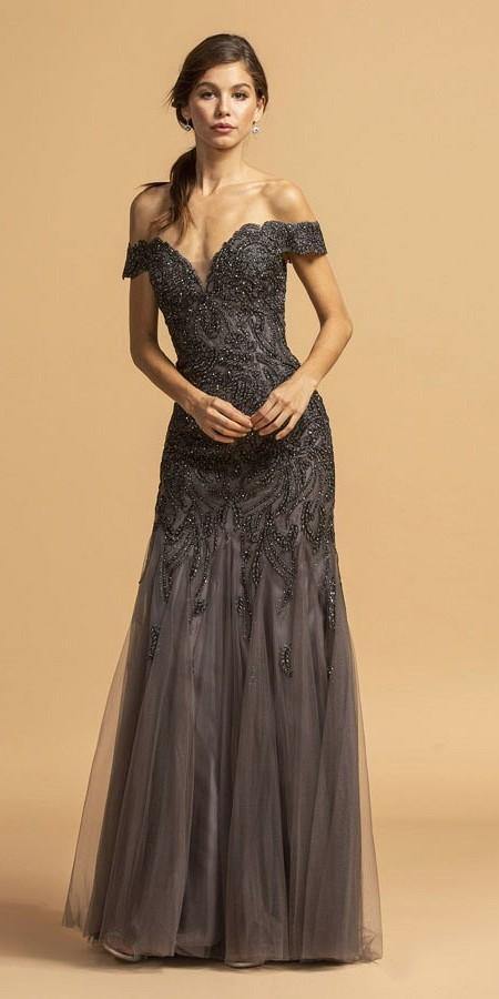 Long Formal Off Shoulder Mermaid Evening Prom Dress - The Dress Outlet