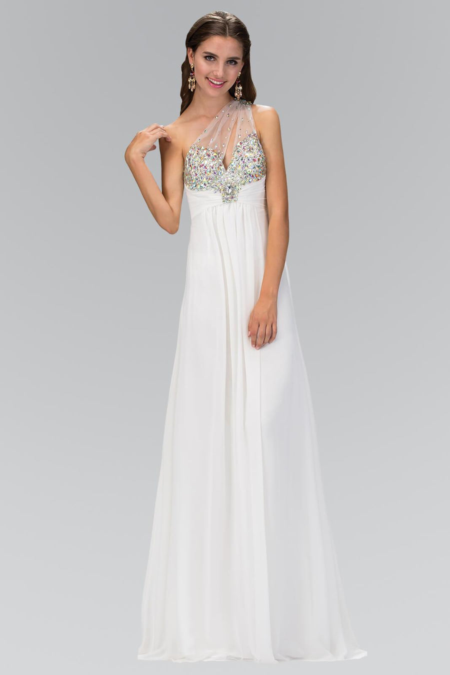 Long Formal One Shoulder Chiffon Prom Dress - The Dress Outlet Elizabeth K