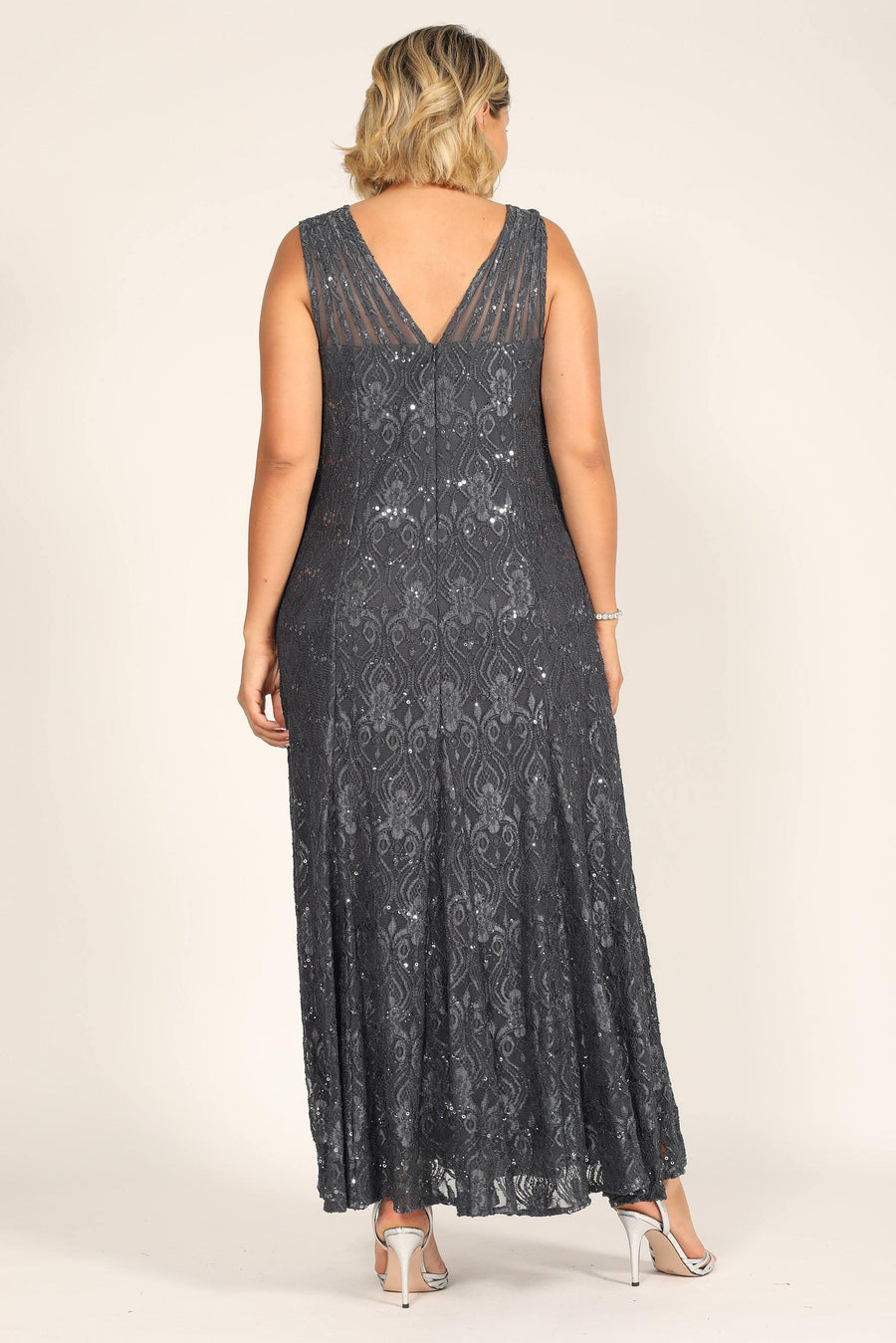 R&M Richards Long Formal Plus Size Lace Gown 3198W - The Dress Outlet