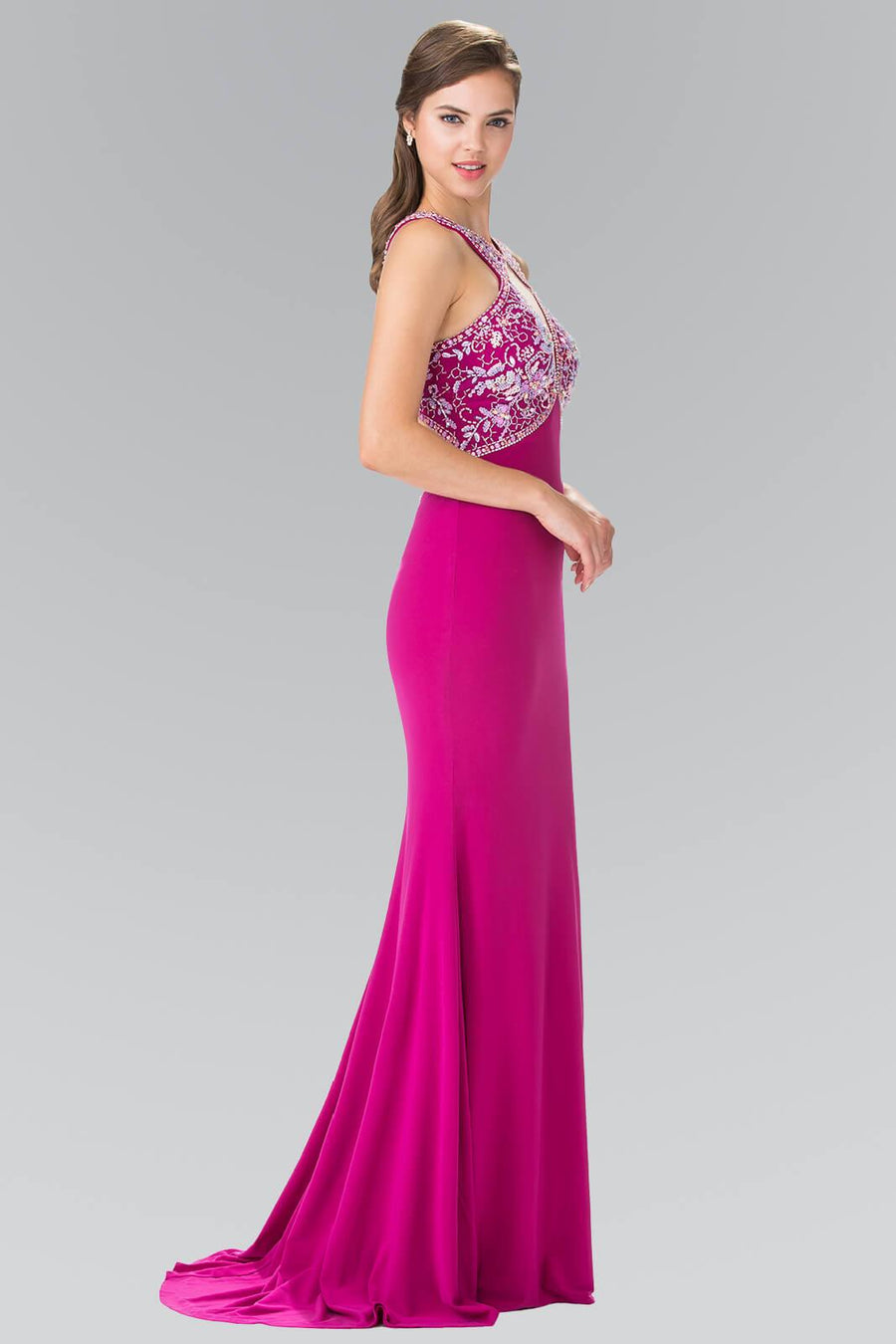 Long Formal Prom Beaded Halter Dress Evening Gown - The Dress Outlet Elizabeth K