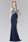 Long Formal Prom Beaded Halter Dress Evening Gown - The Dress Outlet Elizabeth K