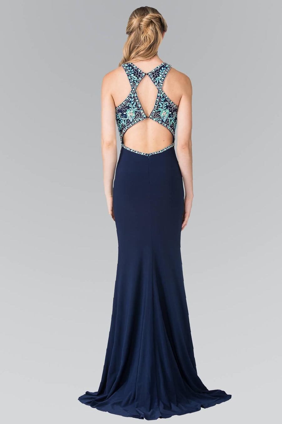 Long Formal Prom Beaded Halter Dress Evening Gown - The Dress Outlet Elizabeth K