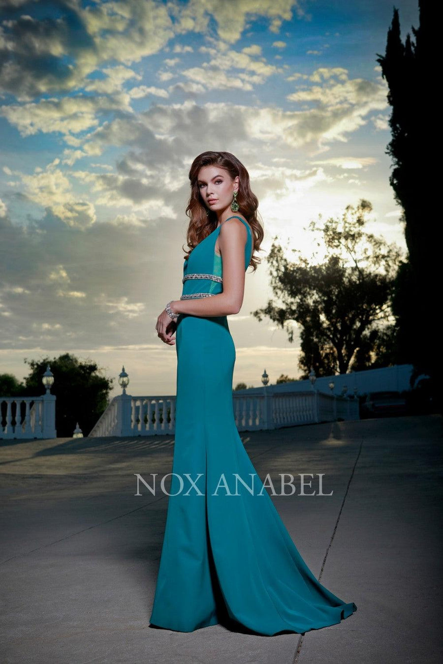 Long Fitted Prom Dress Deep V Neck Mermaid Gown - The Dress Outlet Nox Anabel