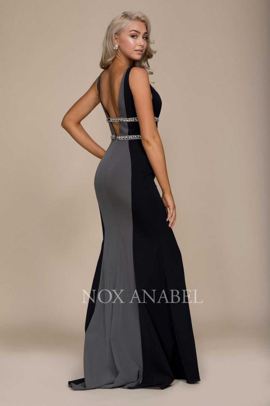 Long Fitted Prom Dress Deep V Neck Mermaid Gown - The Dress Outlet Nox Anabel