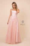 Long Formal Prom Floral Applique Evening Dress - The Dress Outlet Nox Anabel