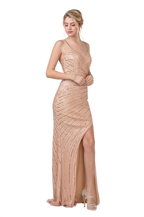 Long Formal Sequins Spaghetti Straps Prom Dress - The Dress Outlet