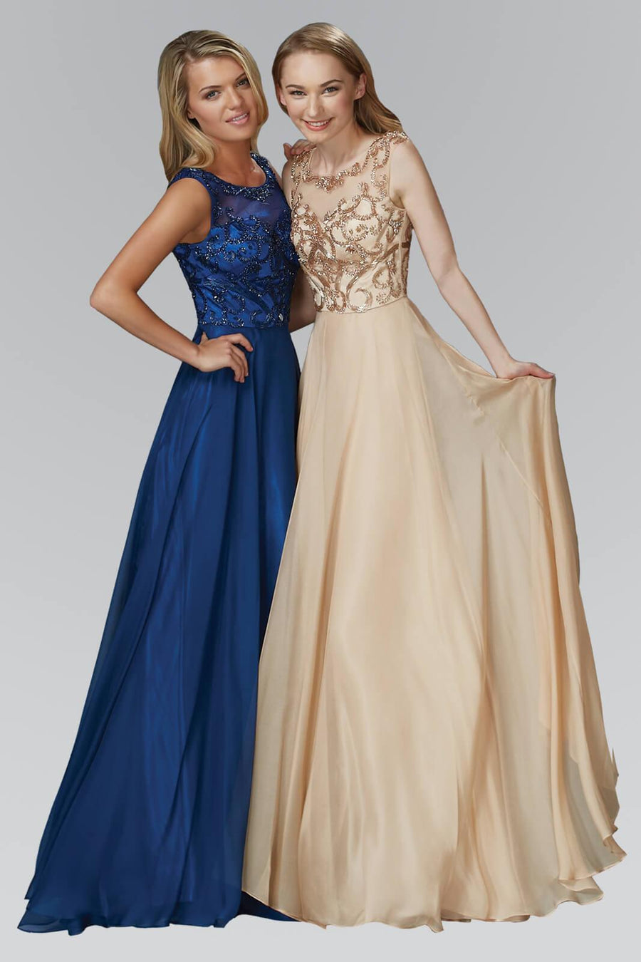 Long Formal Sleeveless Beaded Chiffon Prom Dress - The Dress Outlet Elizabeth K