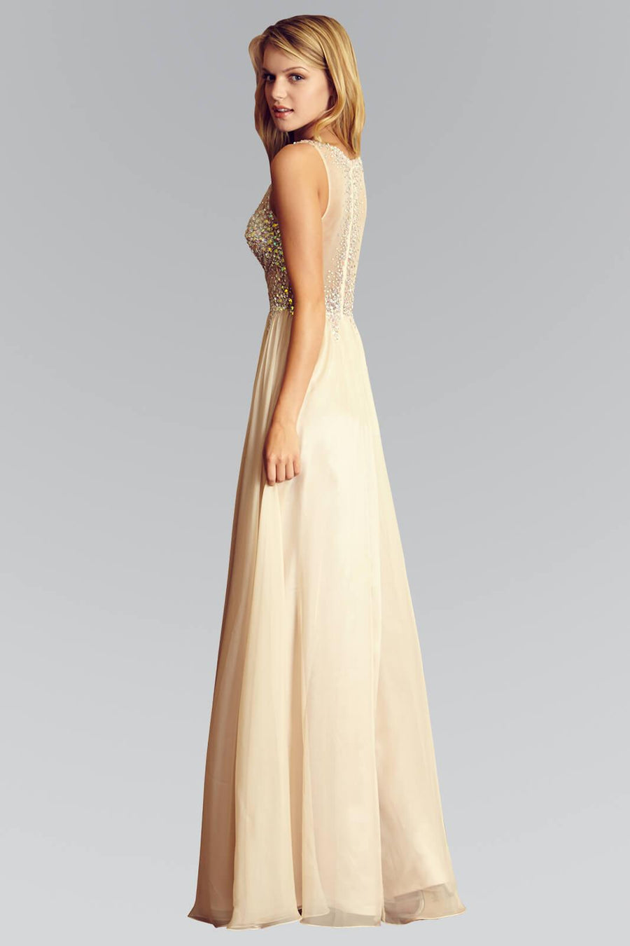 Long Formal Sleeveless Beaded Chiffon Prom Evening Dress - The Dress Outlet Elizabeth K