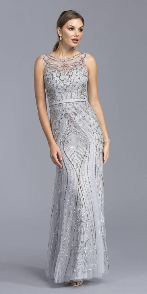 Long Formal Sleeveless Beaded Evening Prom Dress - The Dress Outlet