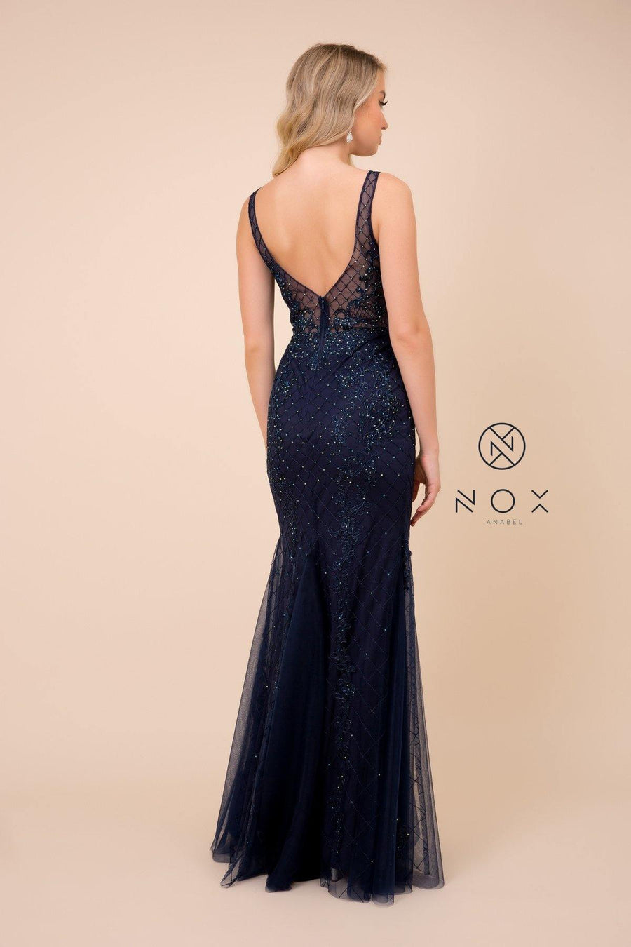 Long Formal Sleeveless Mermaid Prom Dress Navy