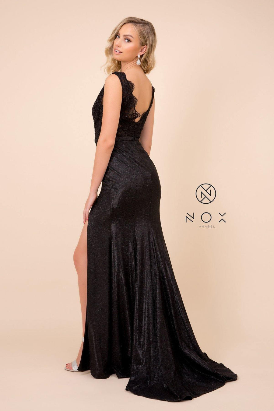 Long Formal Sleeveless Metallic Skirt Prom Dress Black