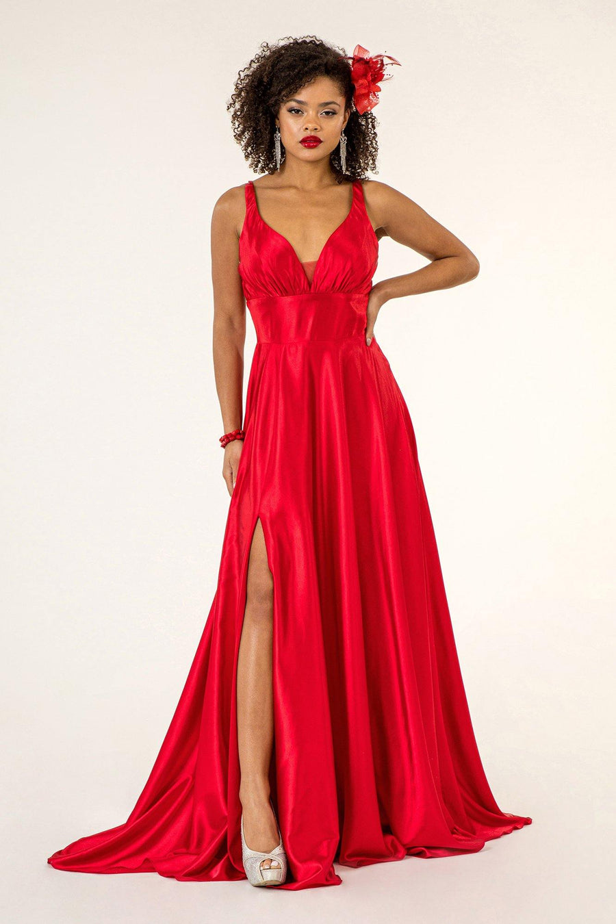 Long Formal Sleeveless Satin Prom Dress - The Dress Outlet