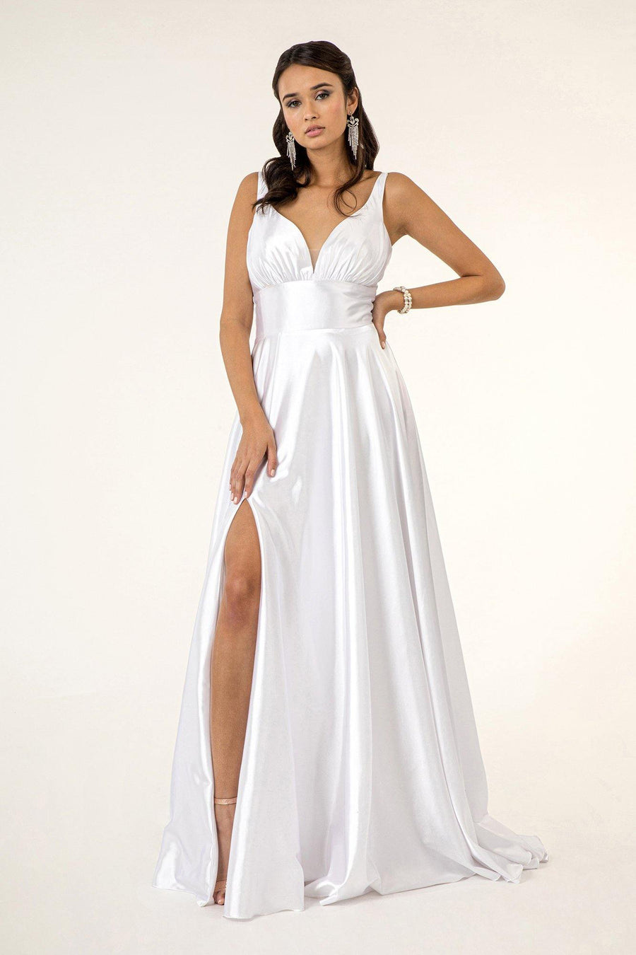 Long Formal Sleeveless Satin Prom Dress - The Dress Outlet