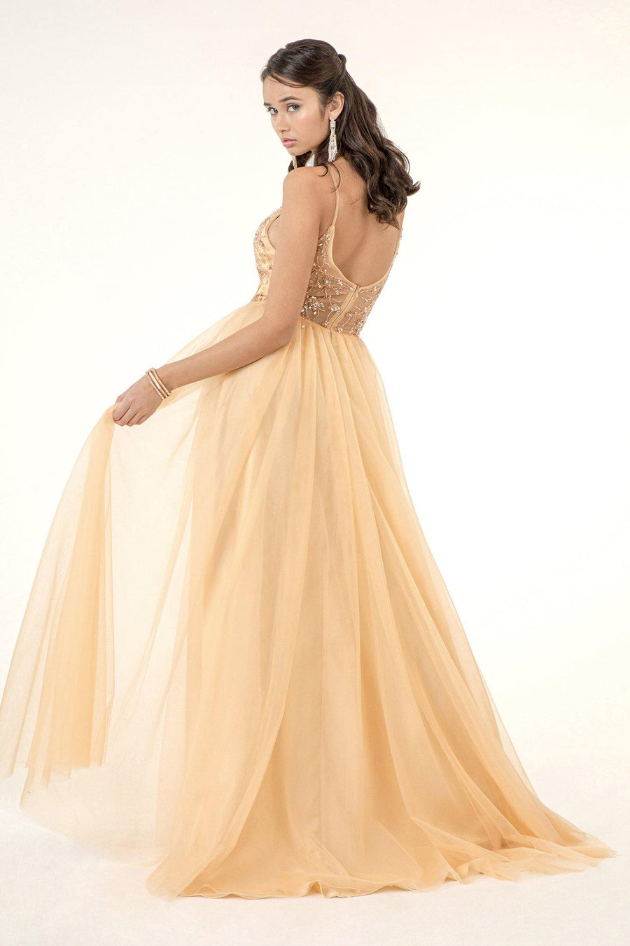 Long Formal Spaghetti Strap A Line Prom Dress - The Dress Outlet