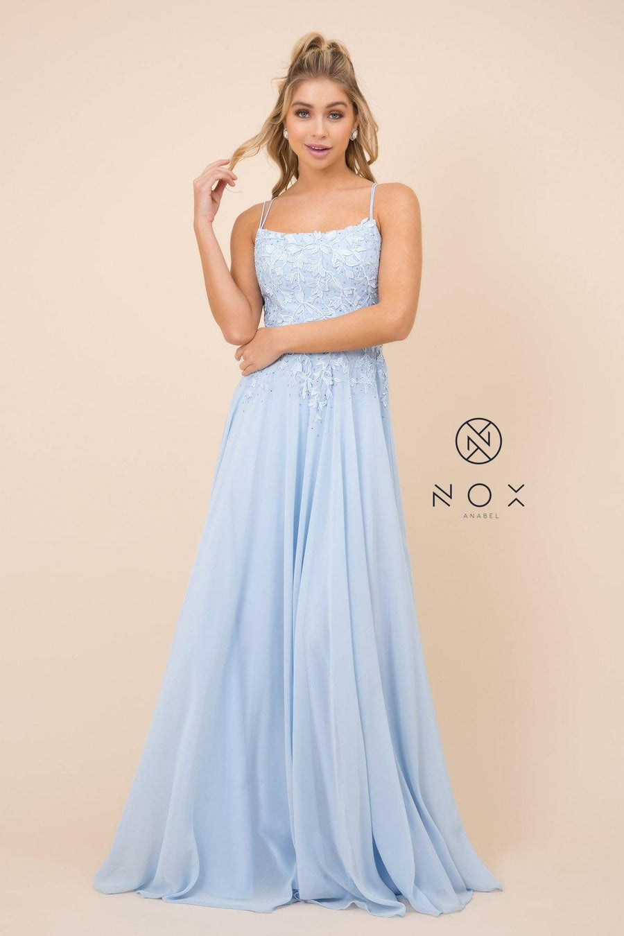 Long Formal Spaghetti Strap Chiffon Prom Dress - The Dress Outlet Nox Anabel