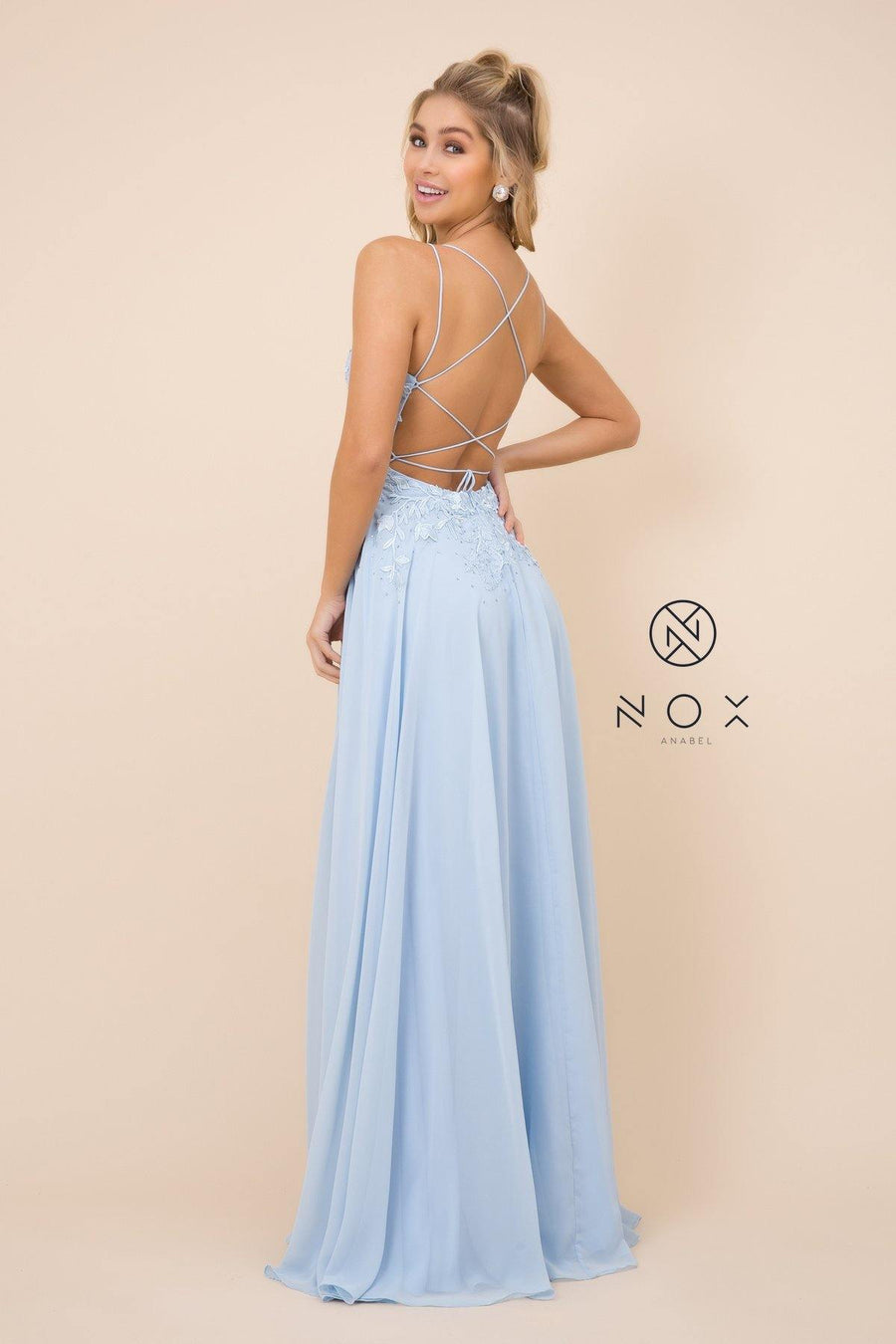 Long Formal Spaghetti Strap Chiffon Prom Dress - The Dress Outlet Nox Anabel