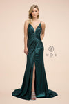 Long Formal Spaghetti Strap Fitted Metallic Dress - The Dress Outlet Nox Anabel