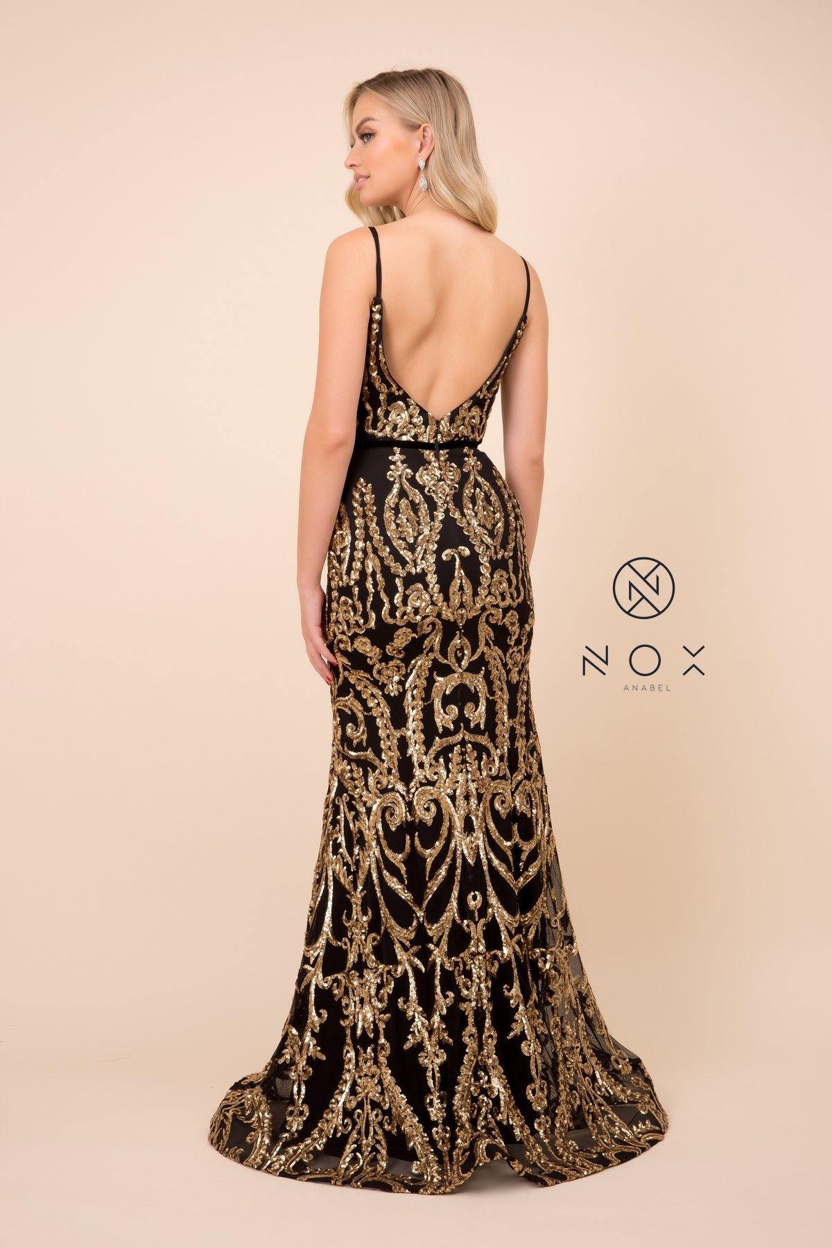 Long Formal Spaghetti Strap Sequin Print Prom Dress for $181.99 – The ...
