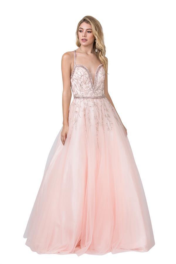 Long Formal Spaghetti Straps Evening Prom Ball Gown - The Dress Outlet