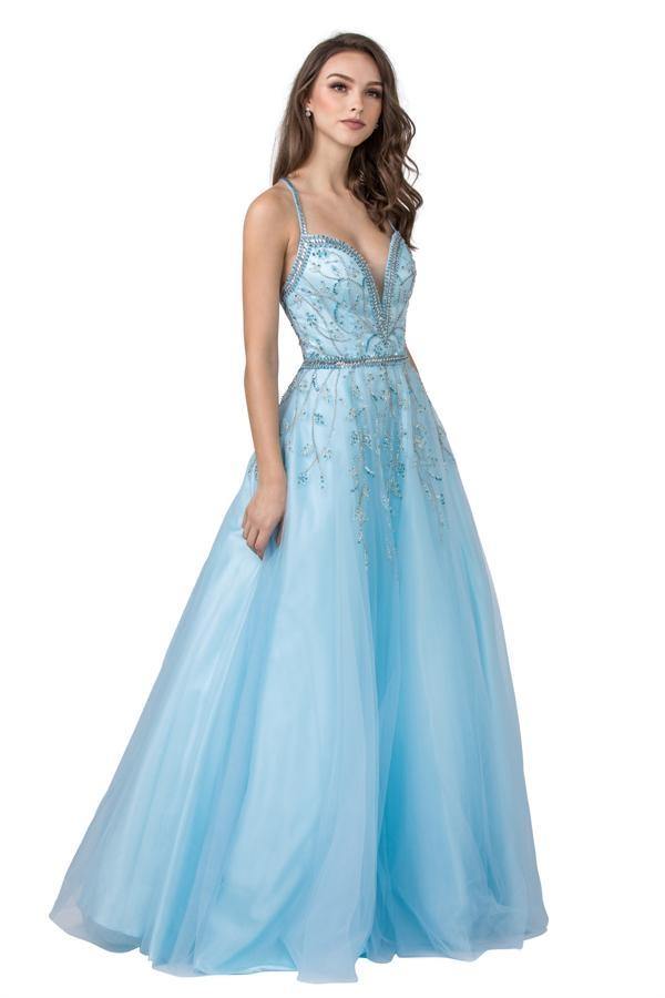 Long Formal Spaghetti Straps Evening Prom Ball Gown - The Dress Outlet