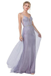 Long Formal Spaghetti Straps Glitter Knit Prom Gown - The Dress Outlet