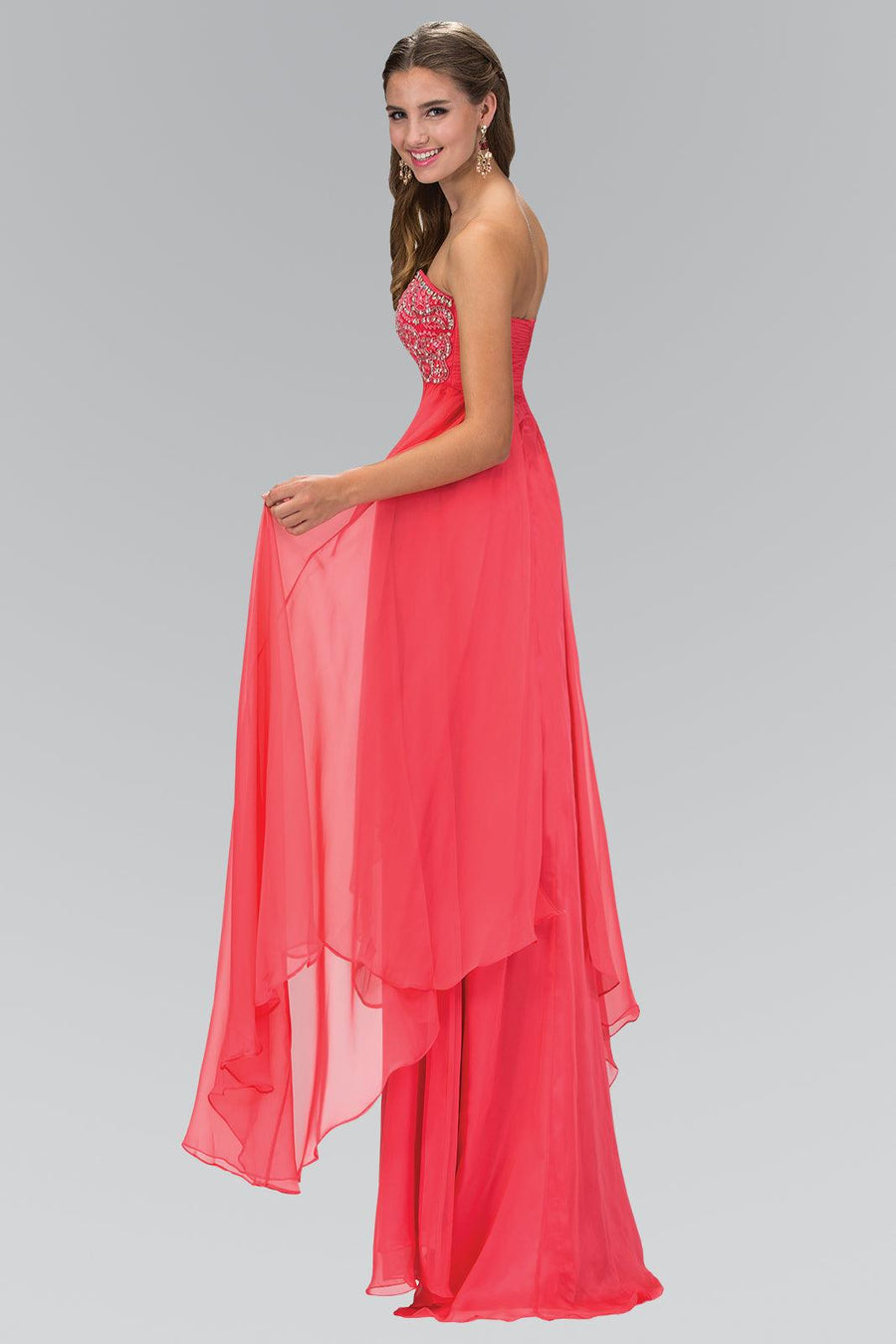 Long Formal Strapless Chiffon Prom Dress - The Dress Outlet