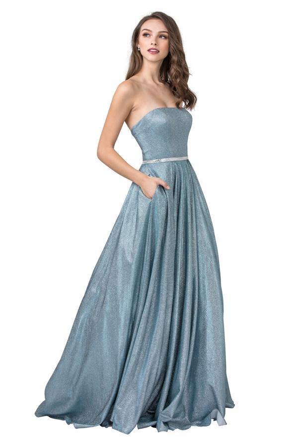 Long Formal Strapless Glitter Evening Prom Ball Gown - The Dress Outlet