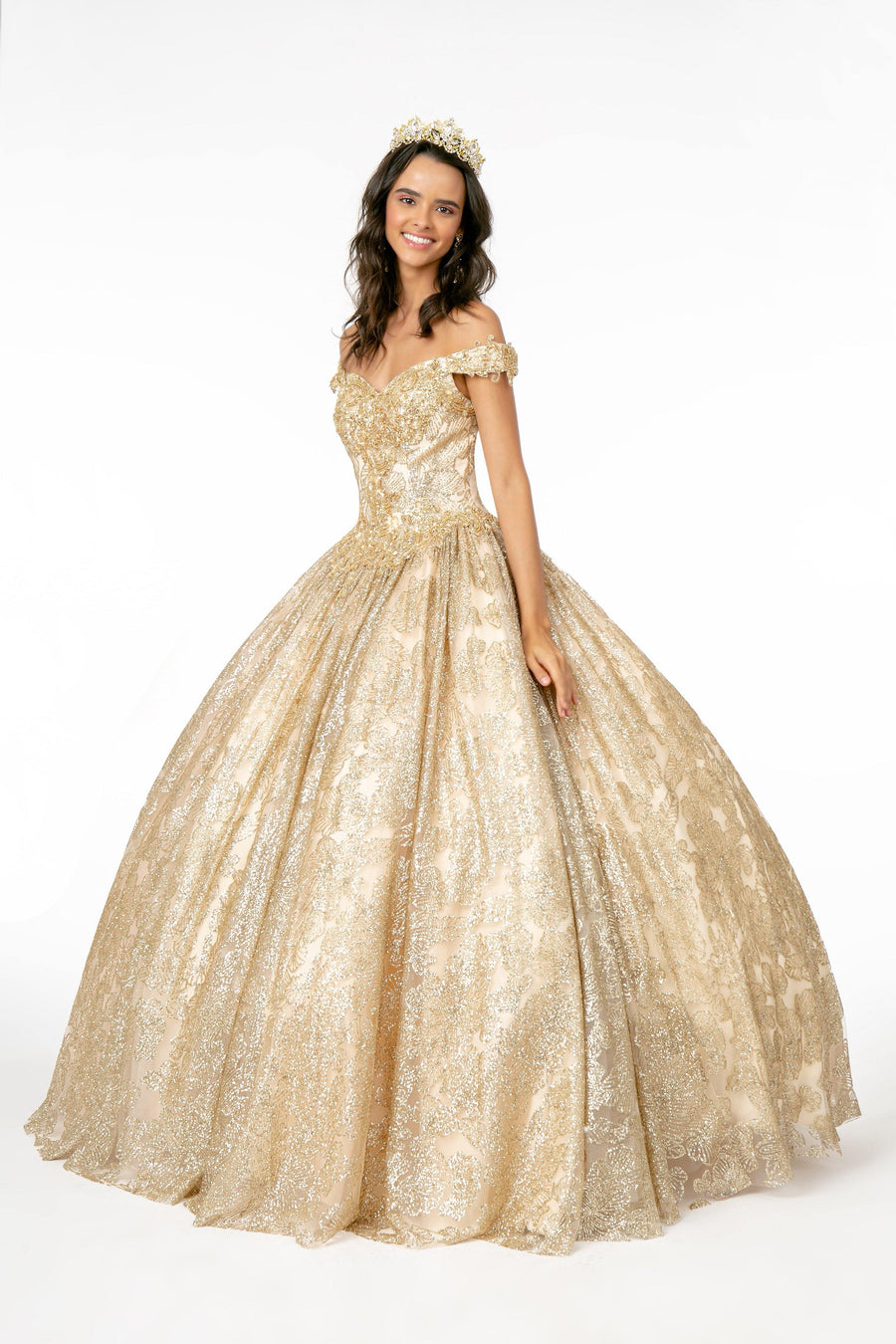 Long Glitter Mesh Quinceanera Dress - The Dress Outlet Elizabeth K