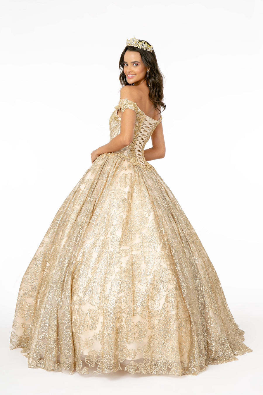 Long Glitter Mesh Quinceanera Dress - The Dress Outlet Elizabeth K