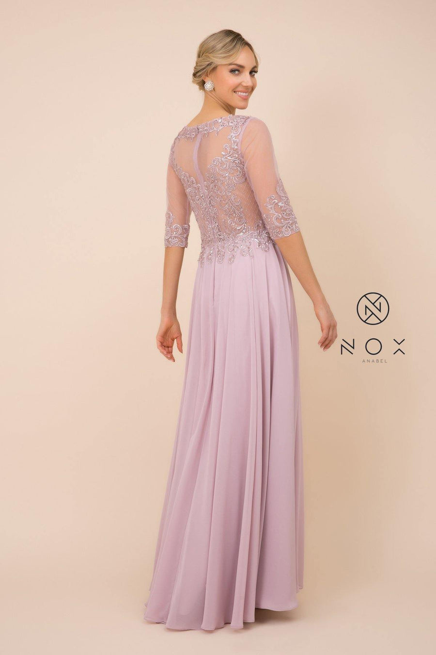 Long Gown With Applique Bodice Formal Dress - The Dress Outlet Nox Anabel