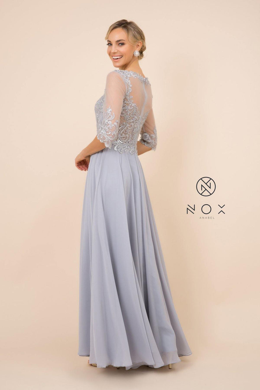 Long Gown With Applique Bodice Formal Dress - The Dress Outlet Nox Anabel