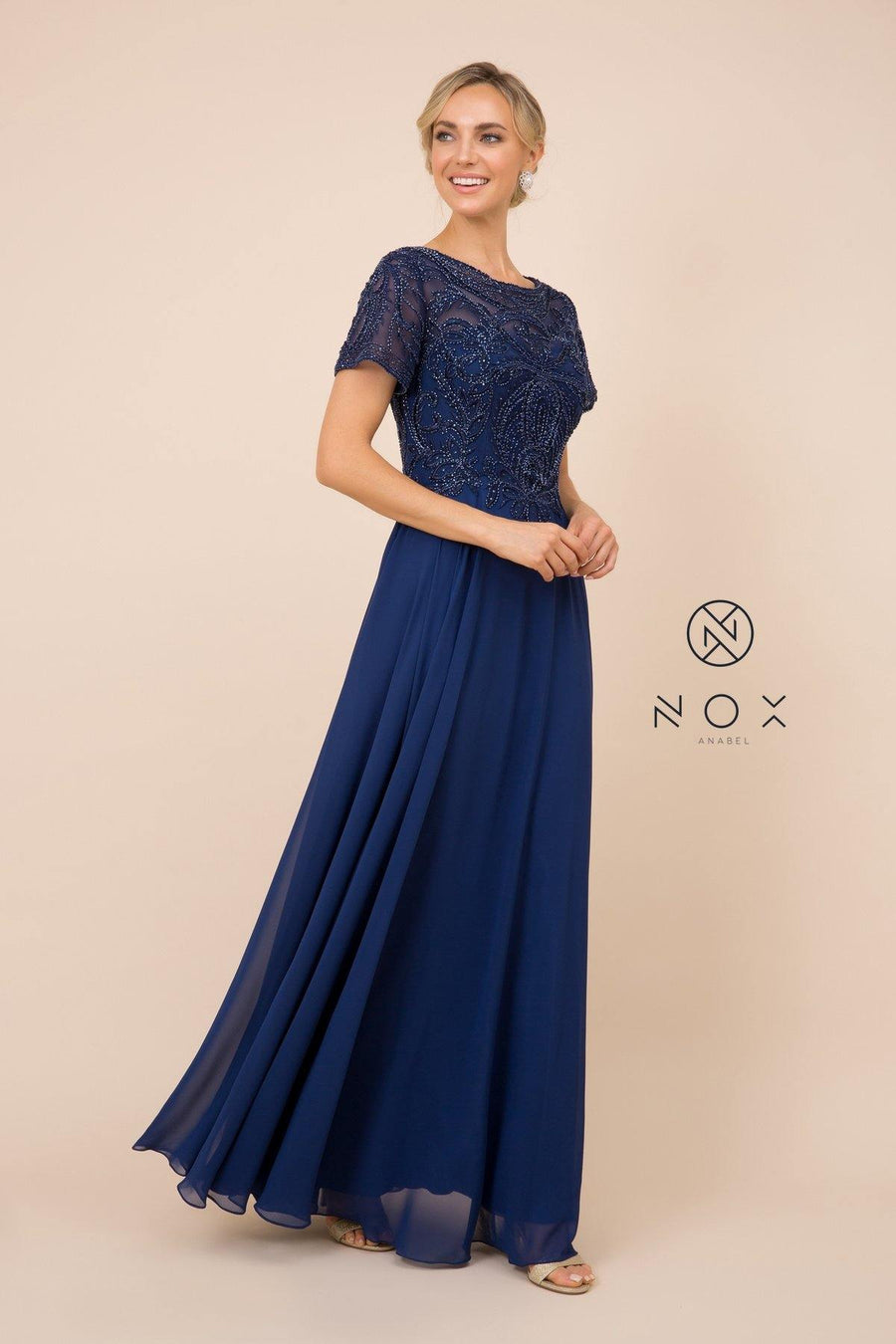 Long Gown With Appliqued Bodice Formal Dress - The Dress Outlet Nox Anabel