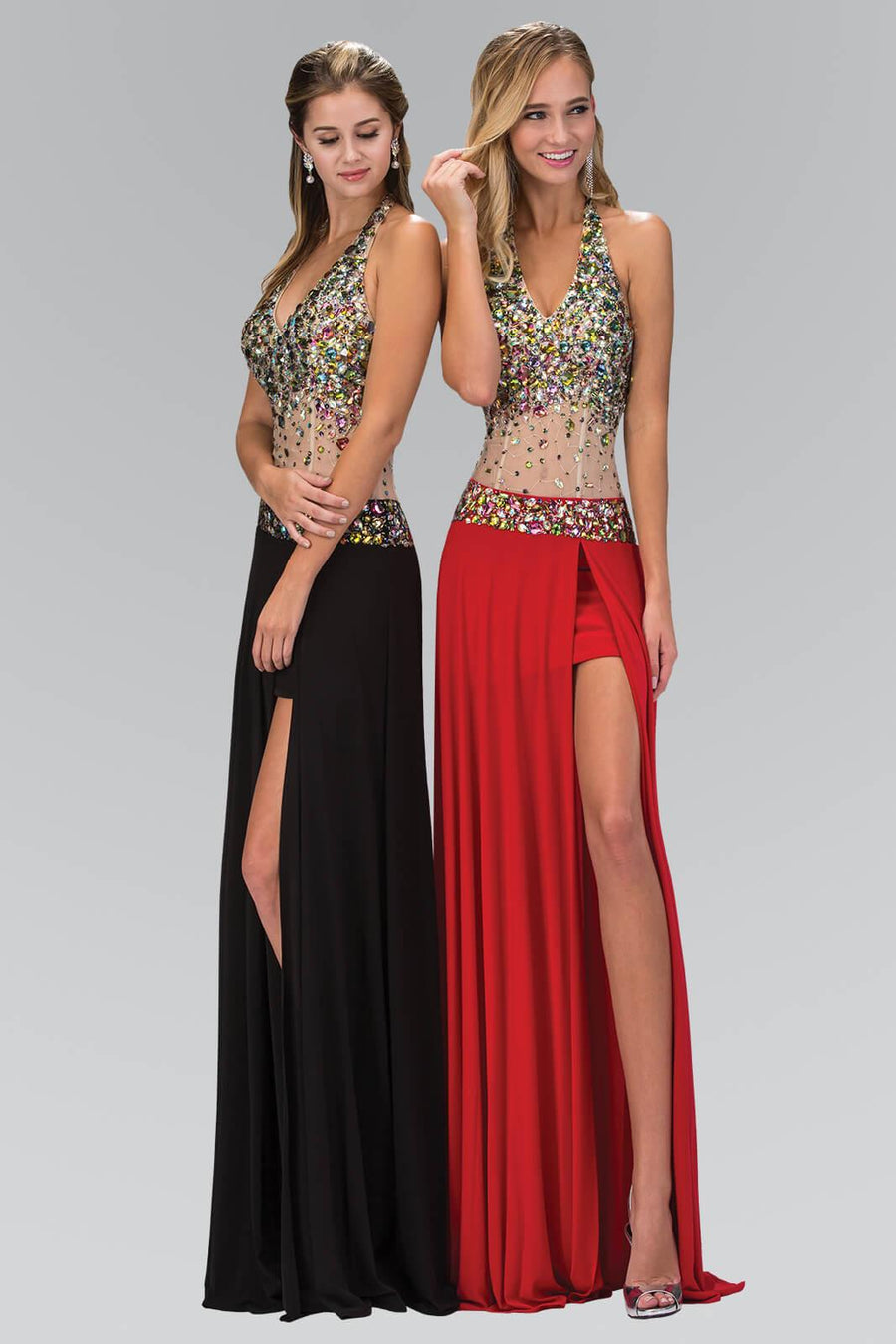 Long Halter Prom Formal  Dress with Side Slit - The Dress Outlet Elizabeth K