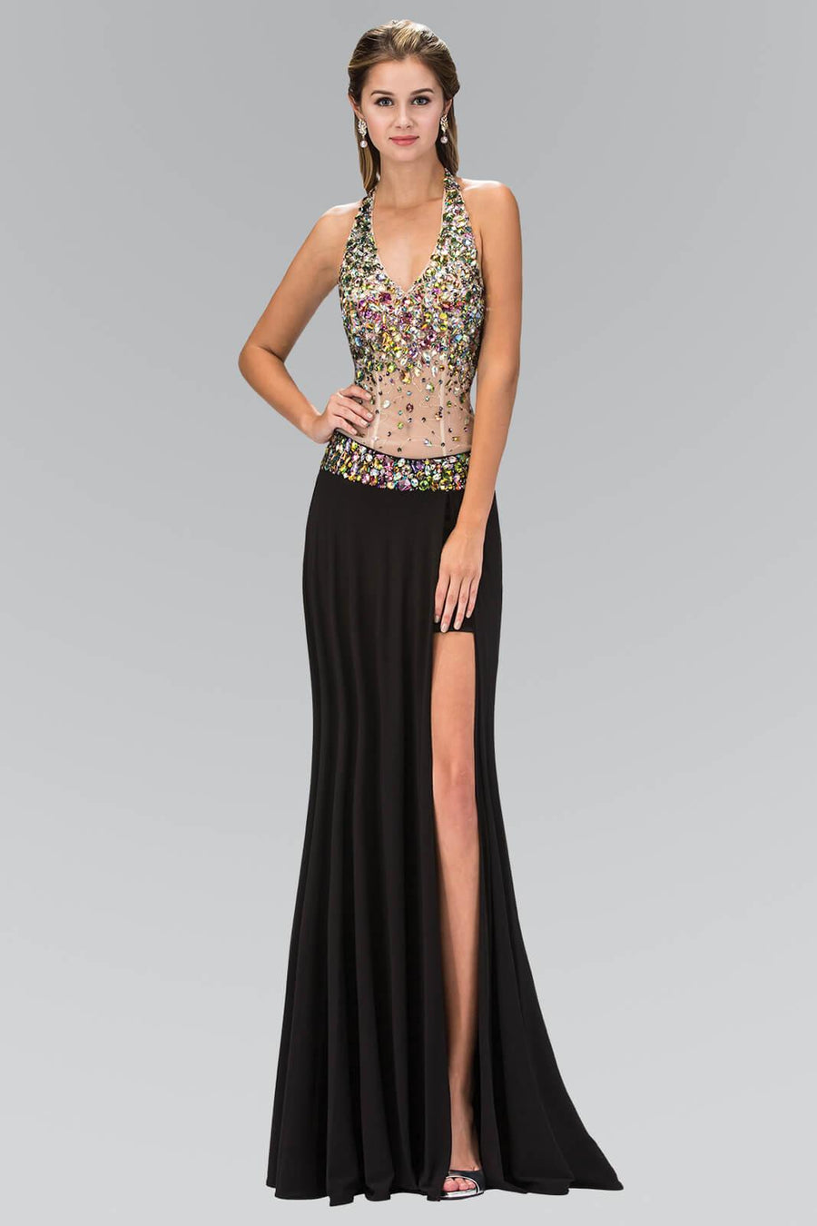 Long Halter Prom Formal  Dress with Side Slit - The Dress Outlet Elizabeth K