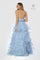 Long Halter V Neck Ruffled Prom Dress Evening Gown Periwinkle